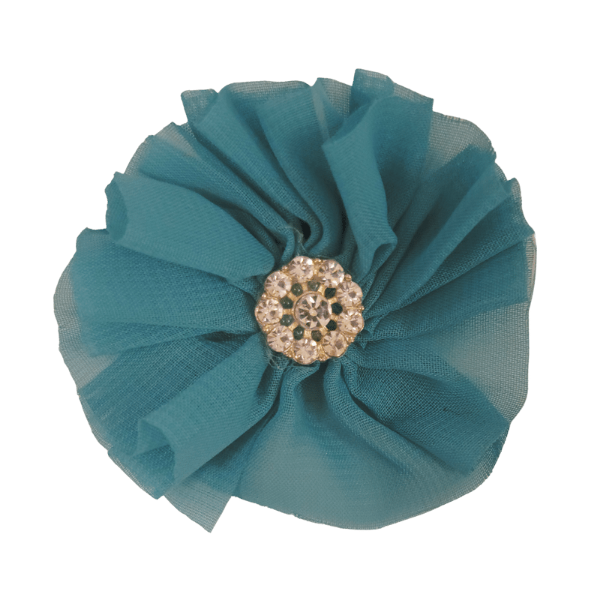 Jeweled Chiffon Flower 1.5" - Turquoise - TLC