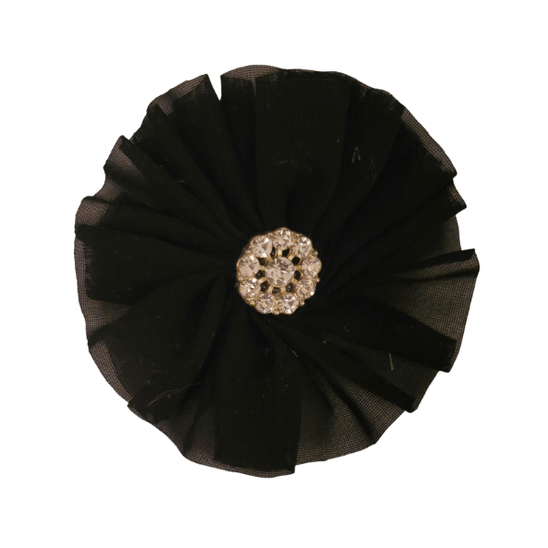 Jeweled Chiffon Flower 1.5" - Black - TLC