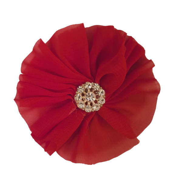 Jeweled Chiffon Flower 1.5" - Red - TLC