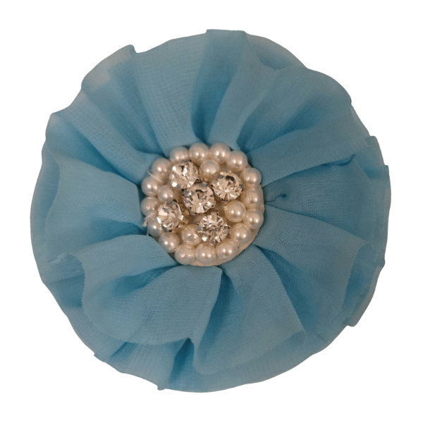Jeweled Chiffon Flower 4.5" - Turquoise - TLC