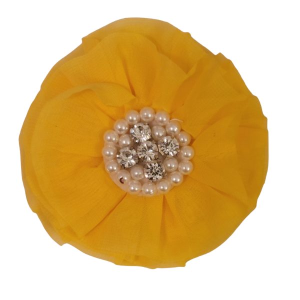 Jeweled Chiffon Flower 4.5" - Yellow - TLC