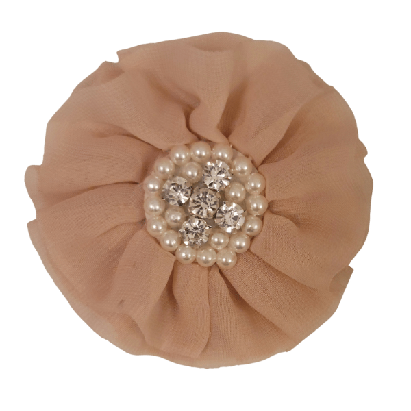 Jeweled Chiffon Flower 4.5" - Khaki - TLC