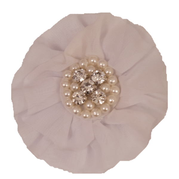 Jeweled Chiffon Flower 4.5" - White - TLC