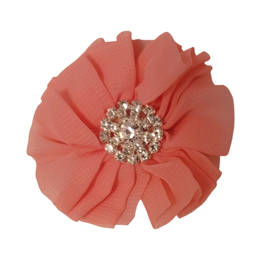 Jeweled Chiffon Flower 2" - Coral - TLC
