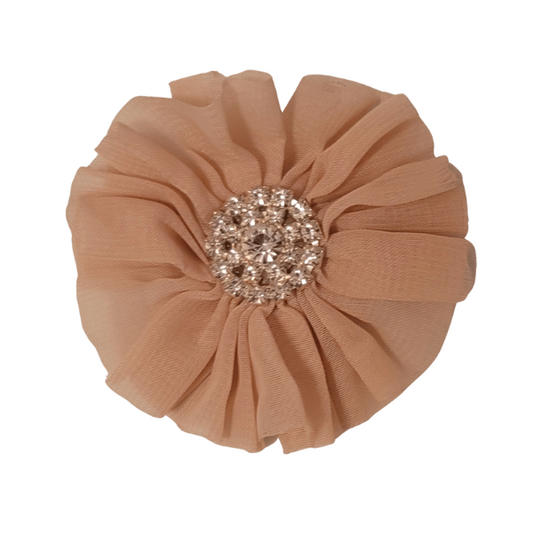 Jeweled Chiffon Flower 2" - Beige - TLC