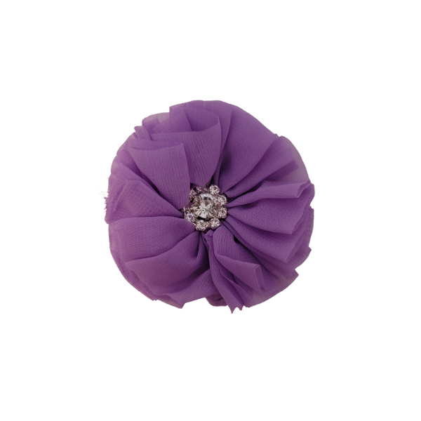 Rhinestone Chiffon Ruffled Flower 1.5" - Lilac - TLC