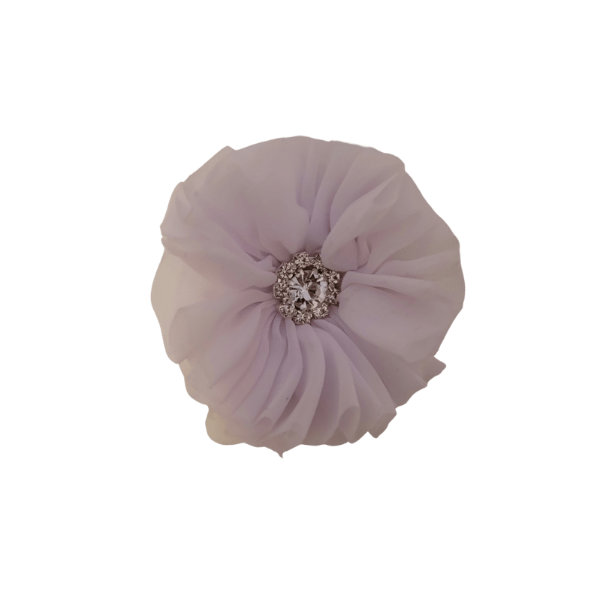 Rhinestone Chiffon Ruffled Flower 1.5" - White - TLC