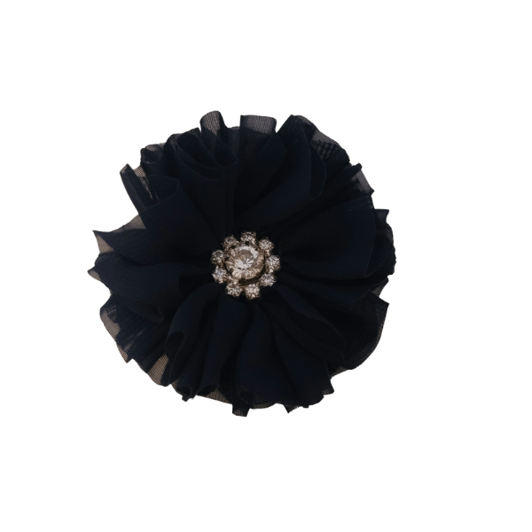 Rhinestone Chiffon Ruffled Flower 1.5" - Navy Blue - TLC