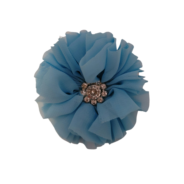 Rhinestone Chiffon Ruffled Flower 1.5" - Turquoise - TLC