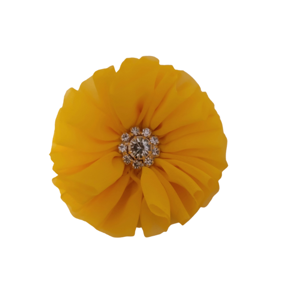 Rhinestone Chiffon Ruffled Flower 1.5" - Yellow - TLC