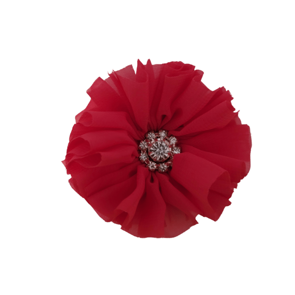 Rhinestone Chiffon Ruffled Flower 1.5" - Dark Coral - TLC