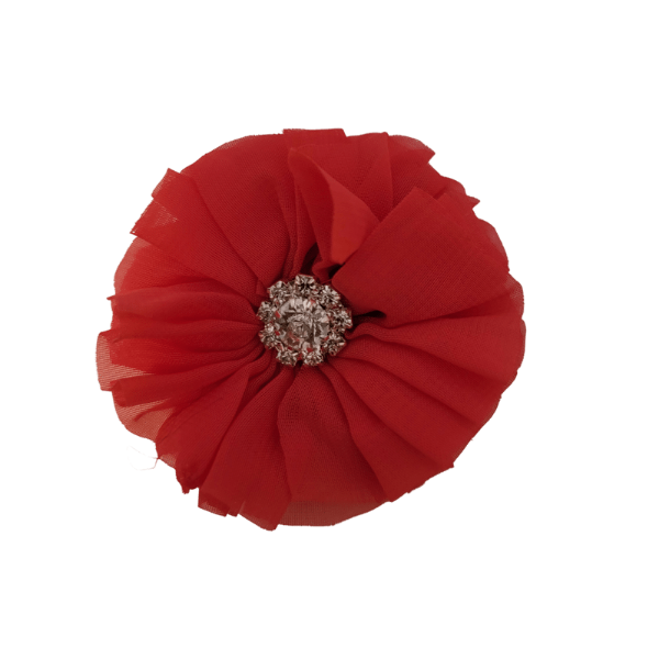 Rhinestone Chiffon Ruffled Flower 1.5" - Dark Coral - TLC