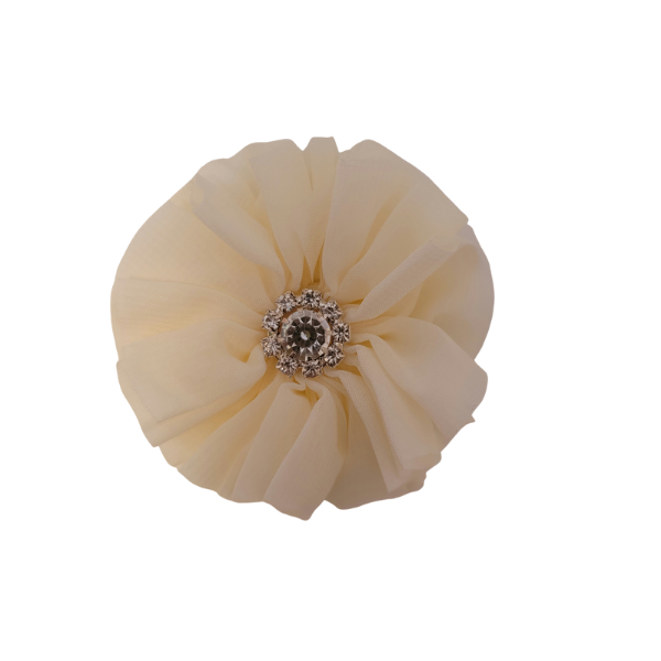 Rhinestone Chiffon Ruffled Flower 1.5" - Ivory - TLC