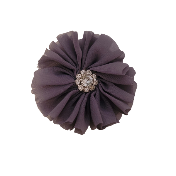 Rhinestone Chiffon Ruffled Flower 1.5" - Grey - TLC