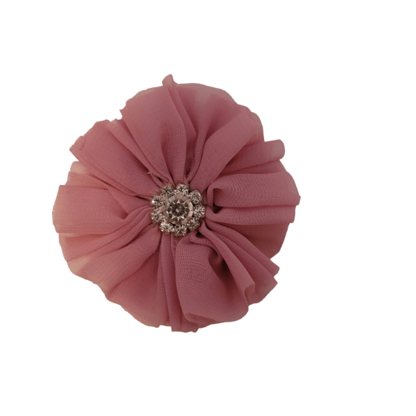Rhinestone Chiffon Ruffled Flower 1.5" - Dusty Rose - TLC