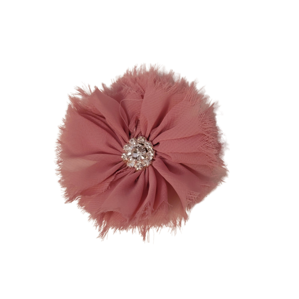 Rhinestone Chiffon Flower 1.5" - Dusty Rose - TLC