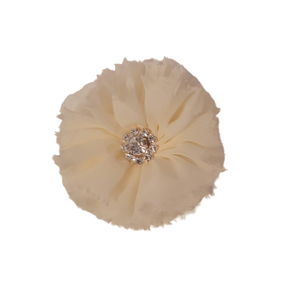 Rhinestone Chiffon Flower 1.5" - Ivory - TLC