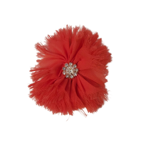 Rhinestone Chiffon Flower 1.5" - Coral - TLC