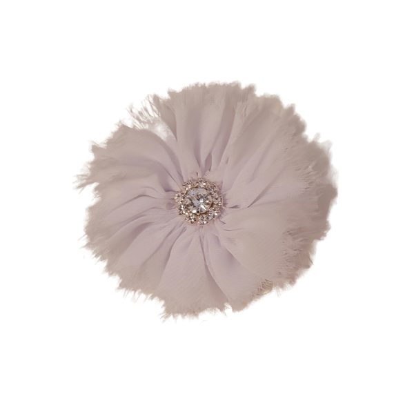 Rhinestone Chiffon Flower 1.5" - White - TLC