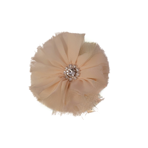 Rhinestone Chiffon Flower 1.5" - Beige - TLC
