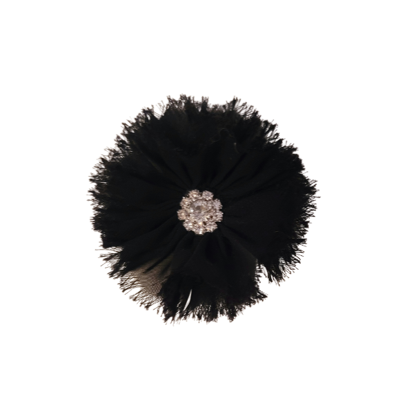 Rhinestone Chiffon Flower 1.5" - Black - TLC