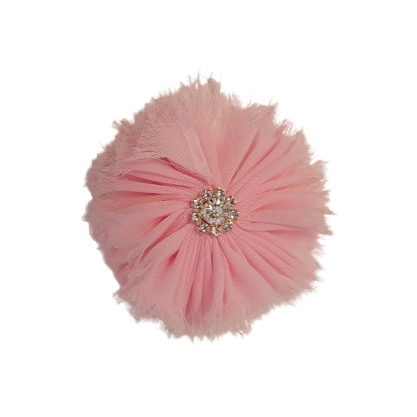 Rhinestone Chiffon Flower 1.5" - Baby Pink - TLC