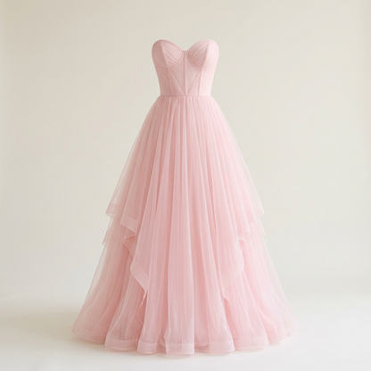 Baby Pink formal tulle dress, square front view