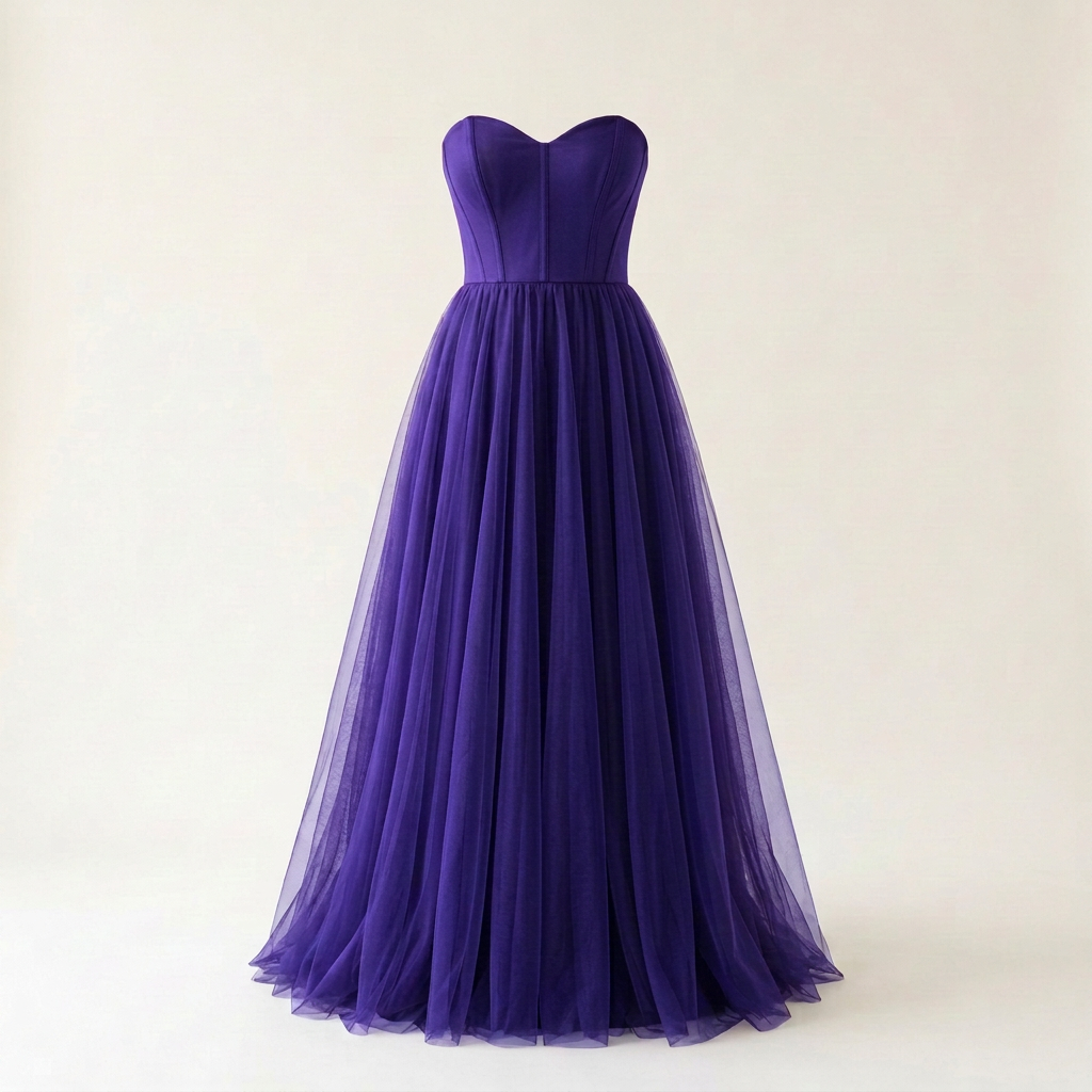 Bluer Deep Purple tulle dress, square front view