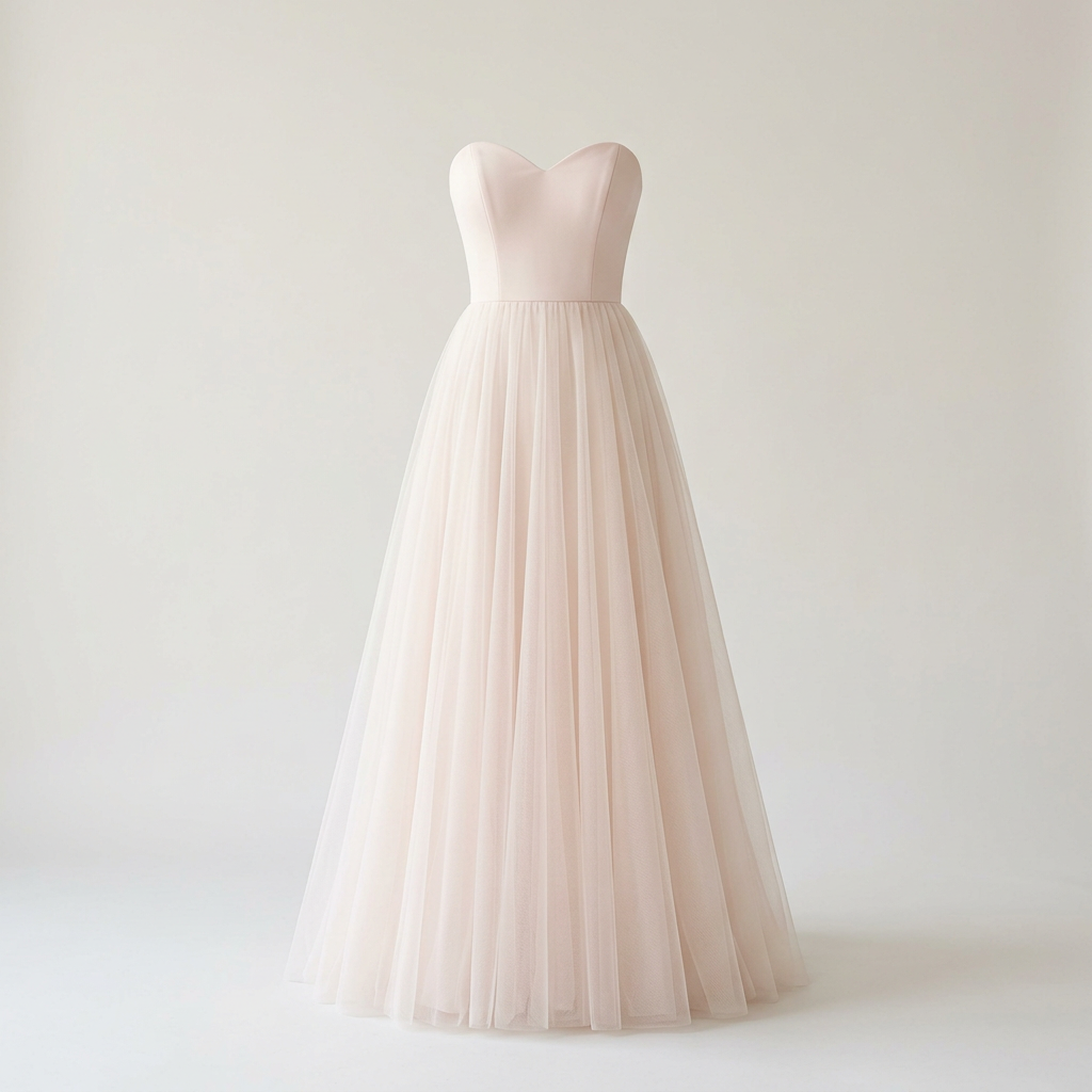 Blush Pale Pink formal tulle dress, square front view
