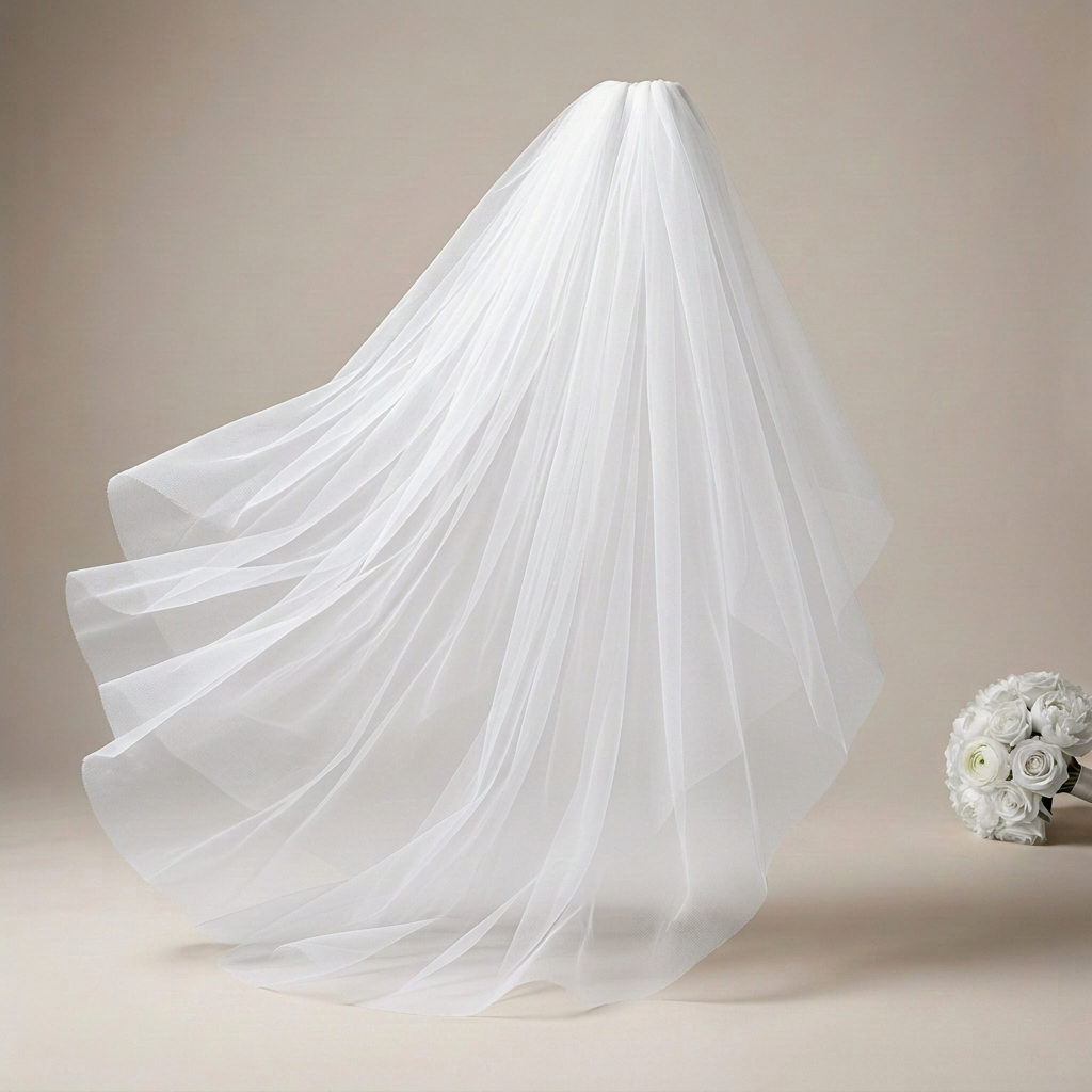 Bright white veil and matching bouquet