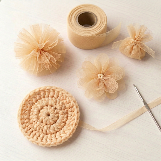 Champagne-coloured Beige tulle crafts