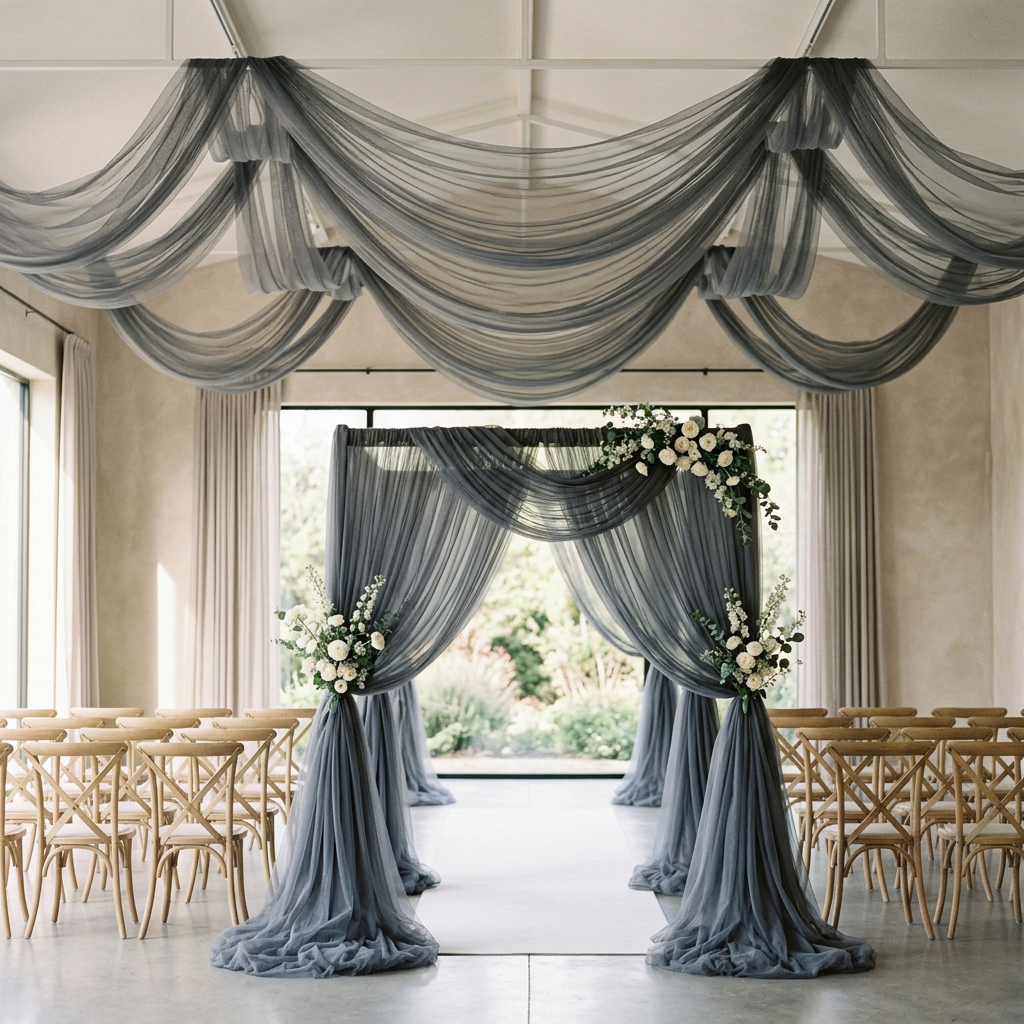 Charcoal tulle event draping