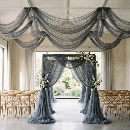 Charcoal tulle event draping