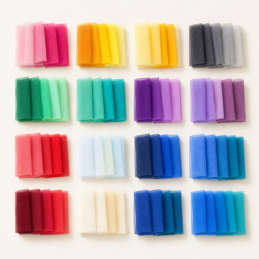Colour-gradient matte tulle swatch grid