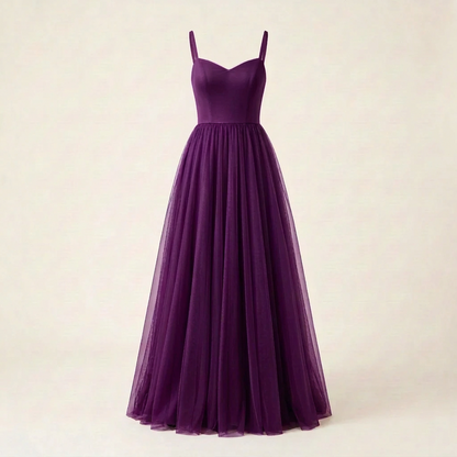 Deeper brighter Purple tulle dress, square front view