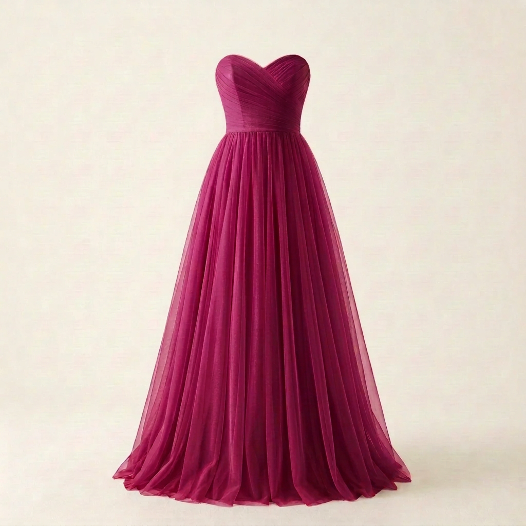 Deeper red tulle dress with a hint of hot pink, square front view