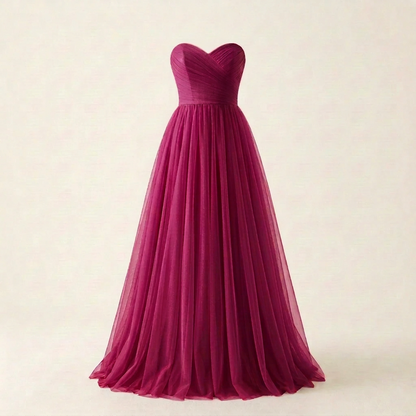 Deeper red tulle dress with a hint of hot pink, square front view