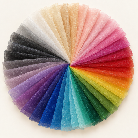 Glimmer tulle arranged in a circular colour wheel