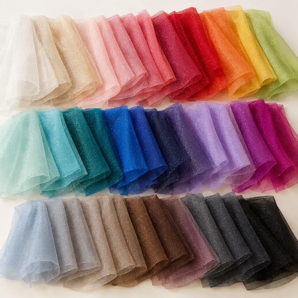 Glimmer tulle arranged in cascading rows