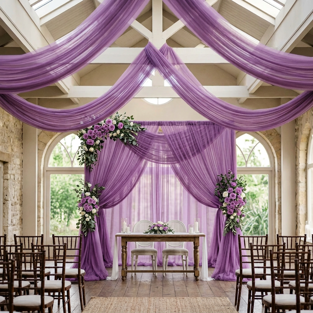 Grape tulle event draping