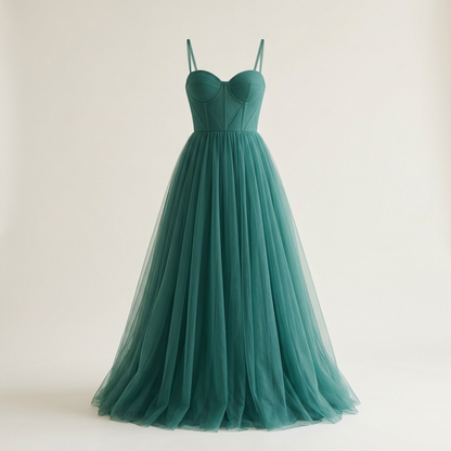 Jade Green formal tulle dress, square front view