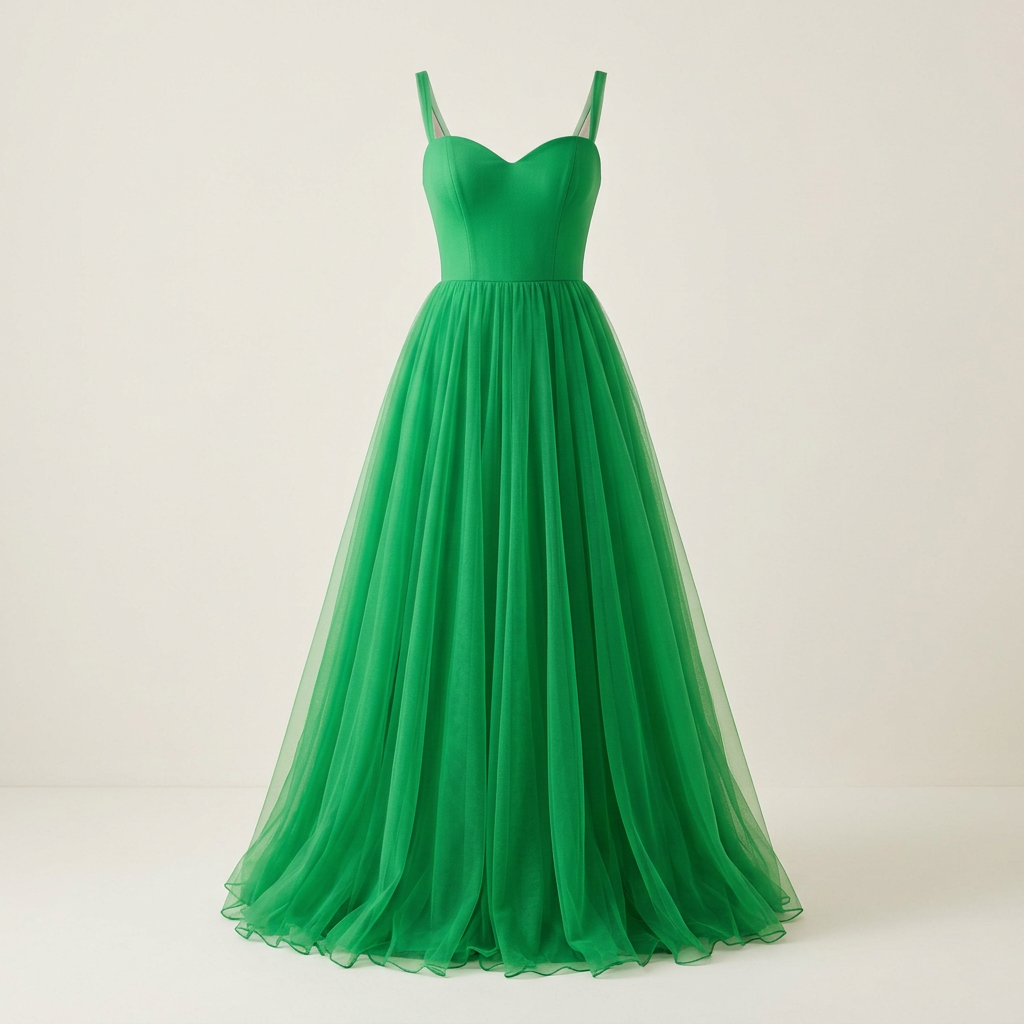 Kelly Green formal tulle dress, square front view