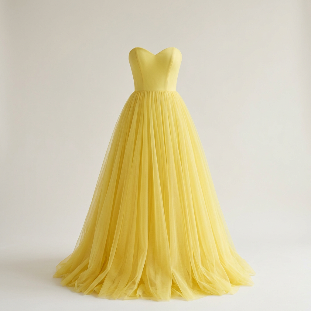 Lemon Yellow formal tulle dress, square front view