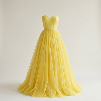 Lemon Yellow formal tulle dress, square front view