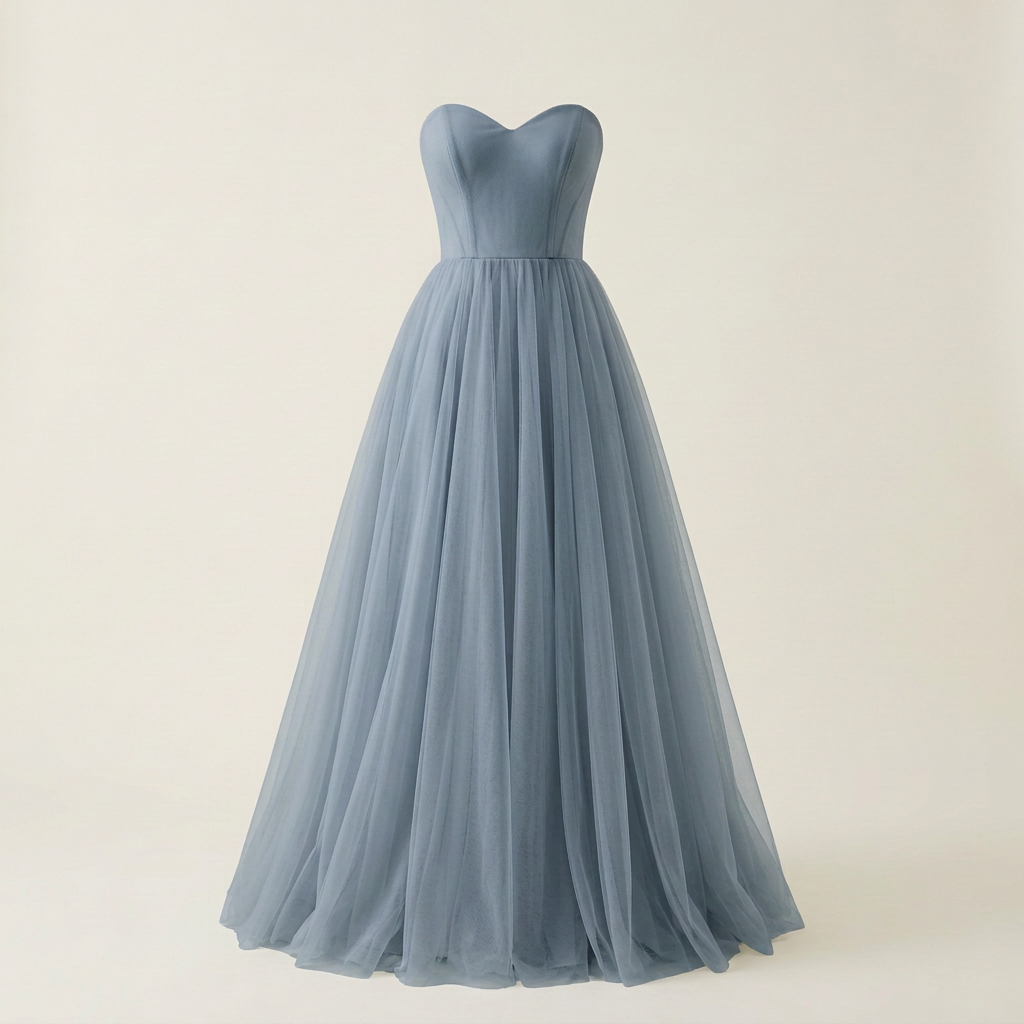Light Silver formal tulle dress, square front view