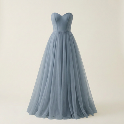 Light Silver formal tulle dress, square front view