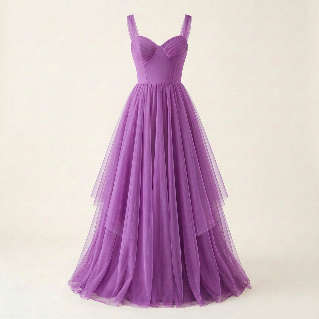 Lighter Grape Purple tulle dress, square front view
