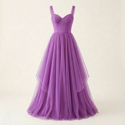 Lighter Grape Purple tulle dress, square front view