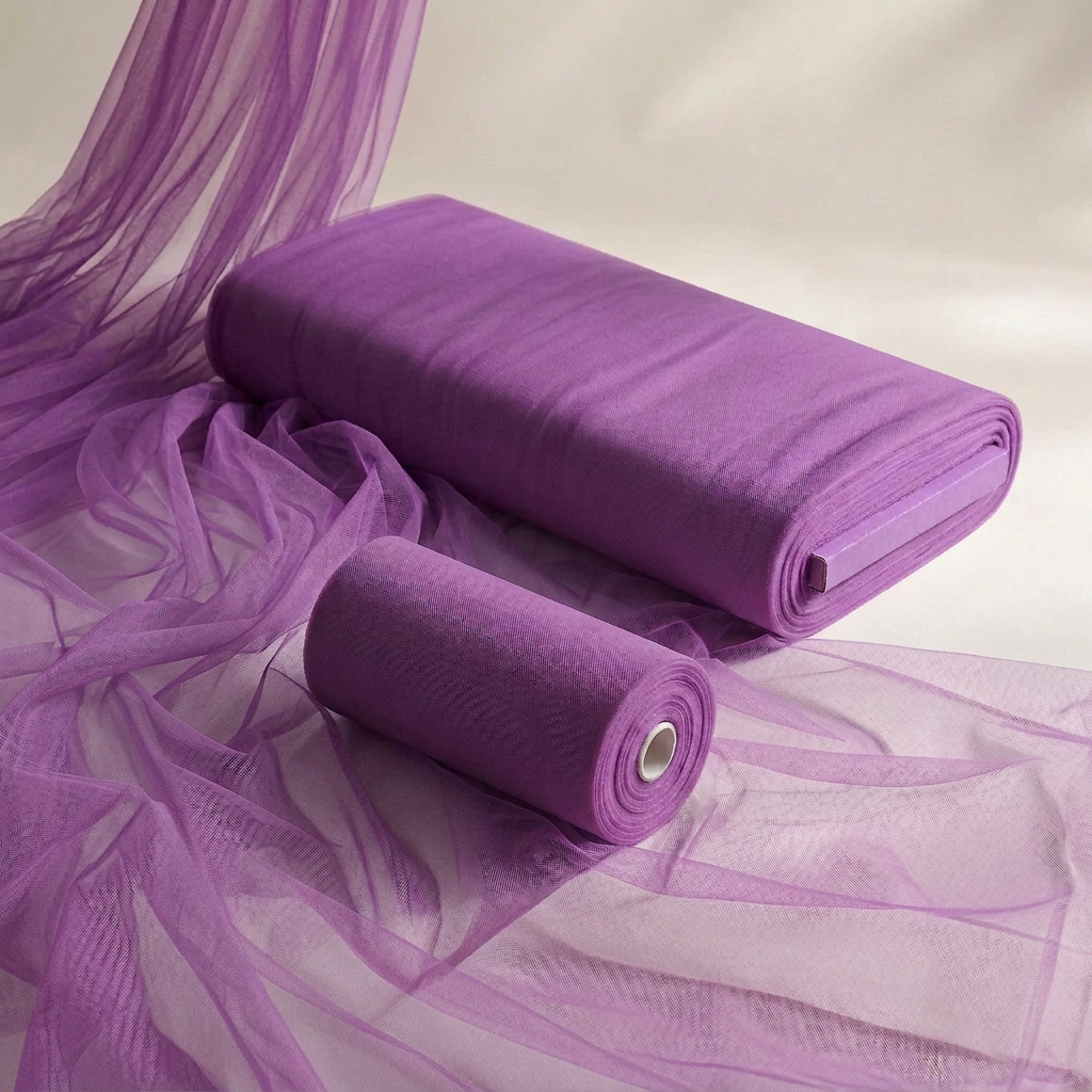 Lighter Grape tulle bolt, roll and draped fabric