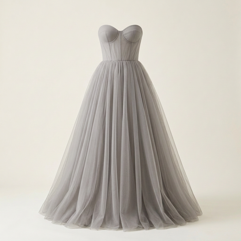 Lighter Grey tulle dress, square front view